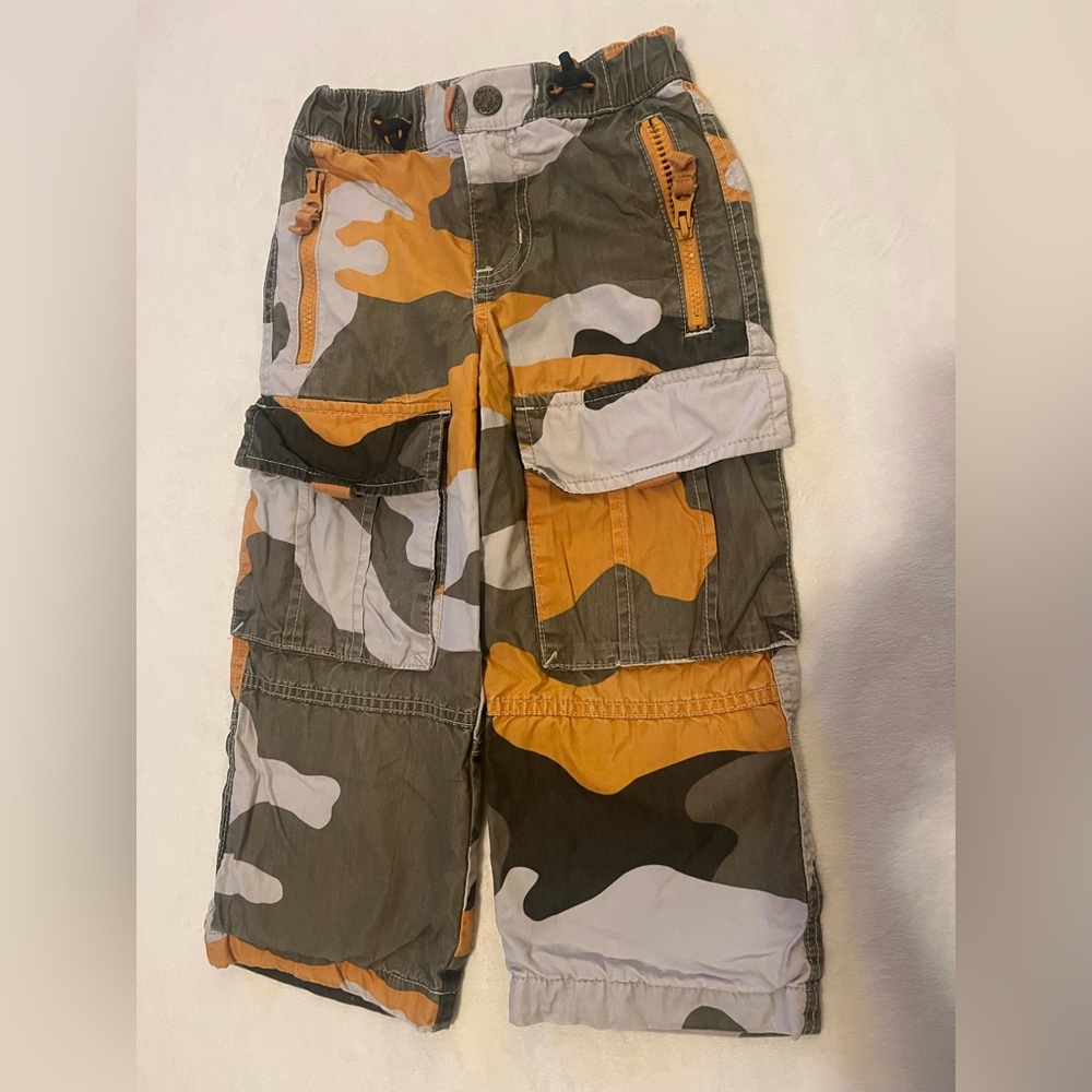 Mini Boden Camouflage Cargo Pants - Orange, Gray, White